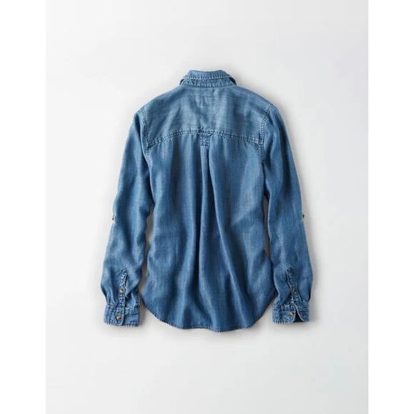 American Eagle Woman’s Chambrey Lace Up Top Small Boho Preppy - Picture 3 of 7